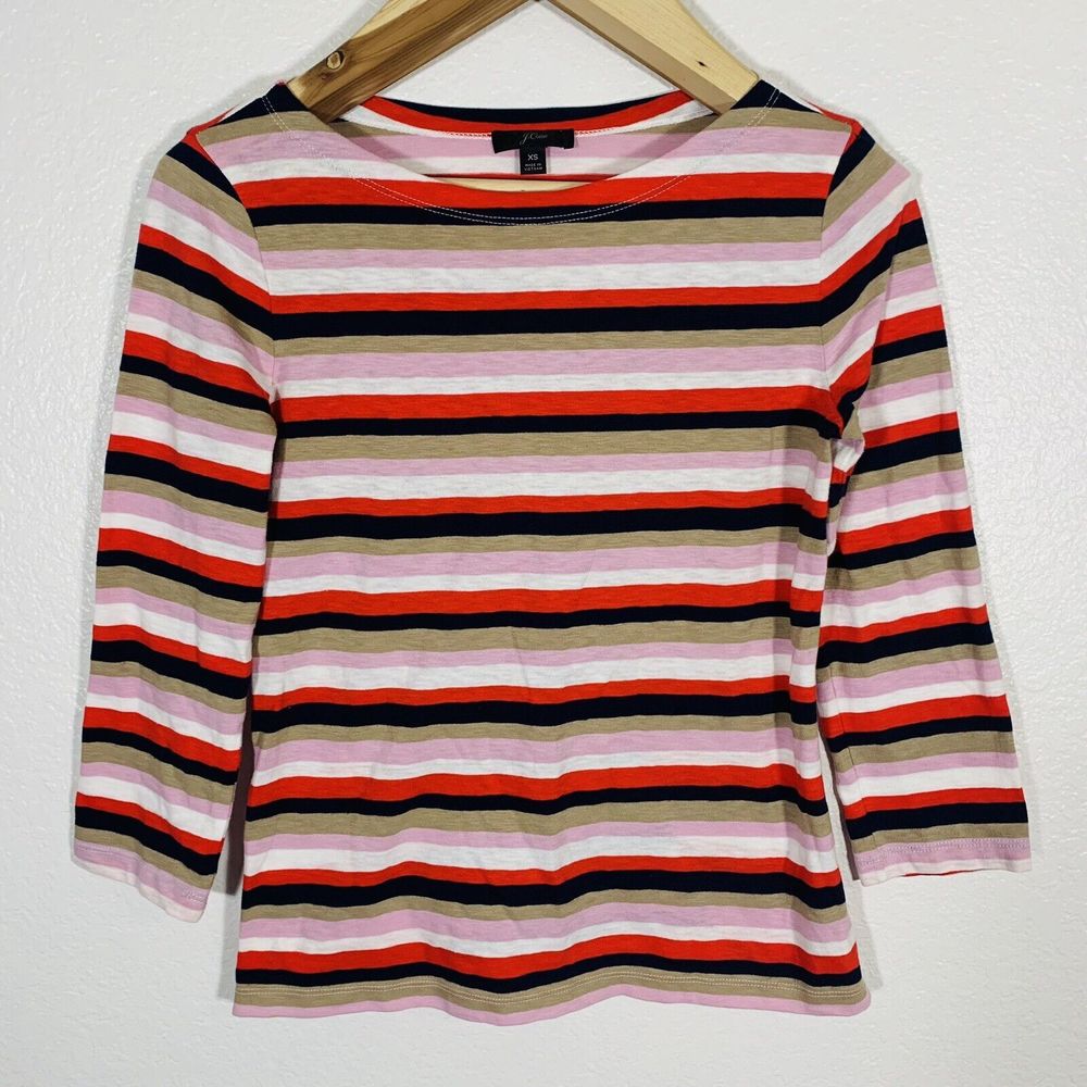 J. Crew Red White Pink Blue Stripe 3/4 Sleeved Cotton Shirt Size XS Women’s